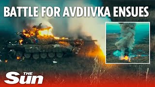 UkraineRussia war Ukrainian forces obliterate enemy tank convoy near Avdiivka [upl. by Adnawot]