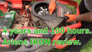 Ariens Ikon 4 year review 100 hour service 52quot zero turn mower [upl. by Aerdnuahs]