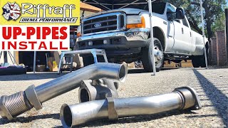 2001 F350 73  RiffRaff UpPipes Install  Stock up pipes leaking and falling apart JUNK SP [upl. by Harbot924]