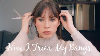 HOW TO TRIM YOUR BANGS AT HOME Plus Tips for Disguising Bangs [upl. by Merrel]